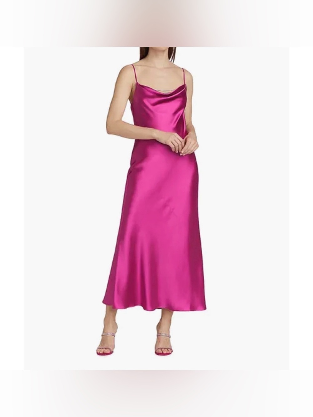 Monique Lhuillier Antione Crystal Satin Cowlneck Midi Dress Cerise Pink Womens 2